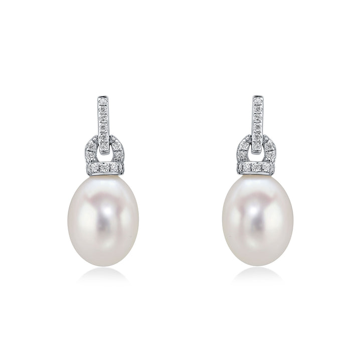 18ct White Gold, Pearl &amp; Fancy Diamond Top Earrings - Robert Anthony Jewellers, Edinburgh