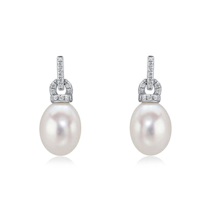 18ct White Gold, Pearl &amp; Fancy Diamond Top Earrings
