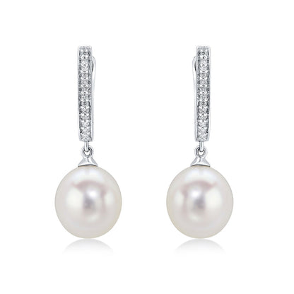18ct White Gold Diamond Hoop &amp; Pearl Drop Earrings