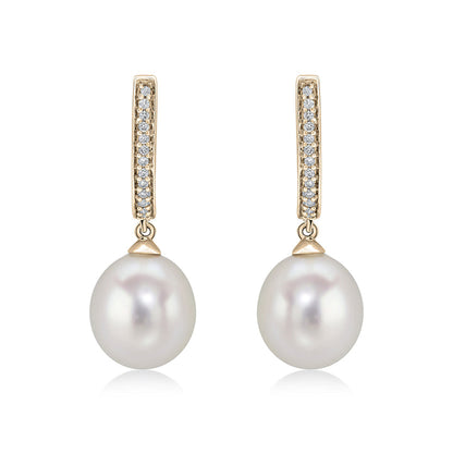 18ct Yellow Gold, Diamond Hoop &amp; Pearl Drop Earrings - Robert Anthony Jewellers, Edinburgh