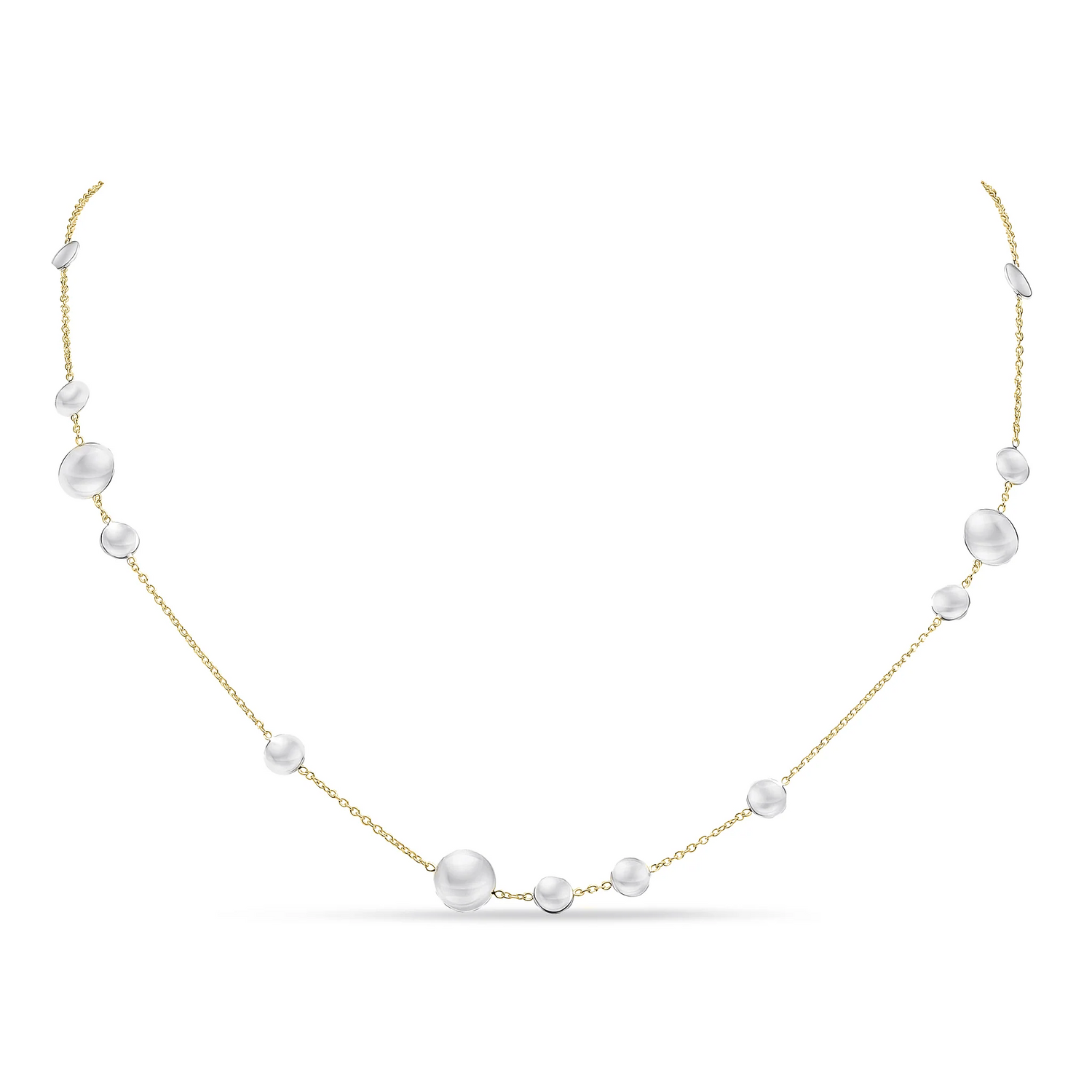 9CT Yellow Gold Chain Necklace with White Gold Polished Flat Discs - Robert Anthony Jewellers, Edinburgh