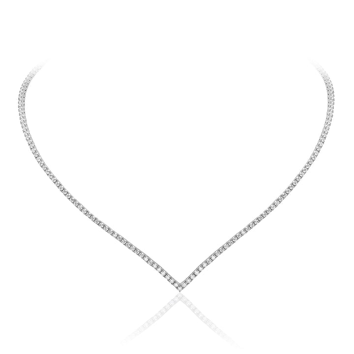 18ct White Gold Round Diamond V Line Necklace