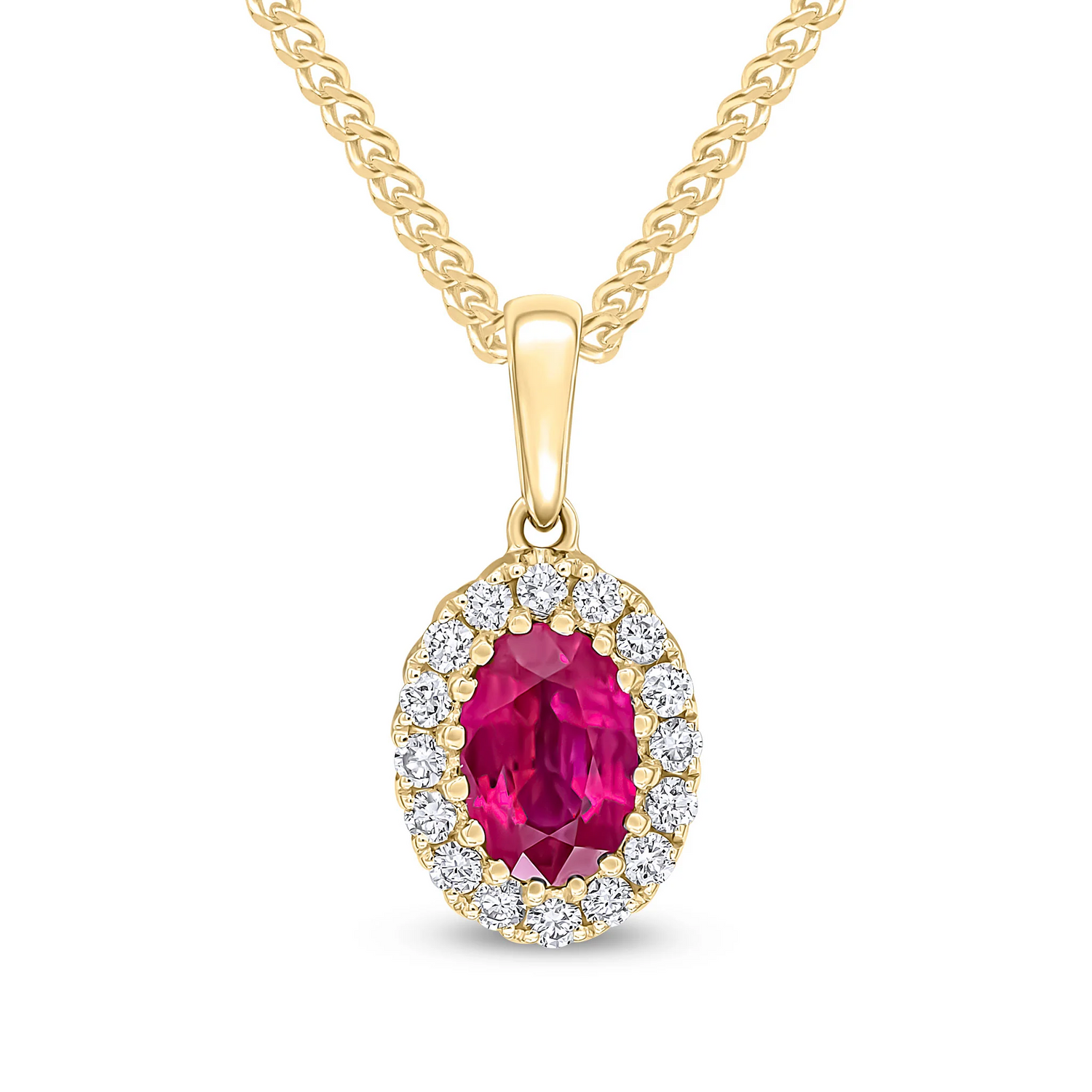 18CT Gold Oval Ruby &amp; Diamond Cluster Pendant (6x4mm)