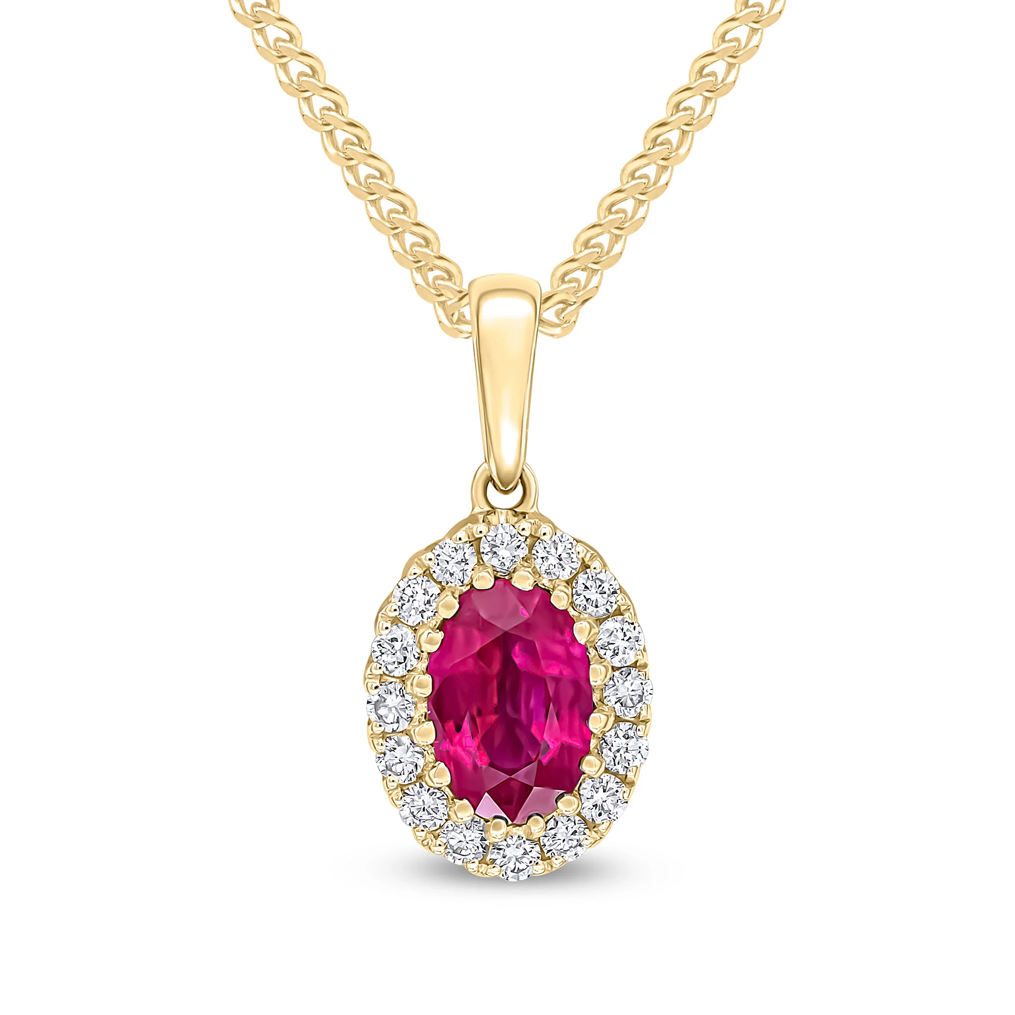 18CT Gold Oval Ruby &amp; Diamond Cluster Pendant (6x4mm) - Robert Anthony Jewellers, Edinburgh