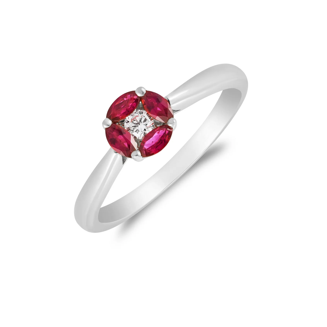 18CT Yellow Gold Marquise Ruby &amp; Diamond Cluster Ring - Robert Anthony Jewellers, Edinburgh