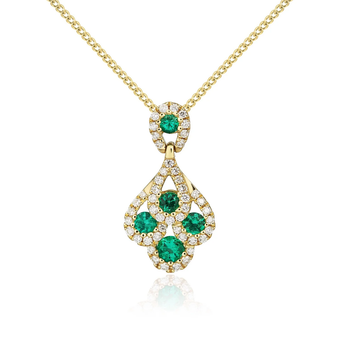 18CT Gold Round Emerald &amp; Diamond Peacock Pendant