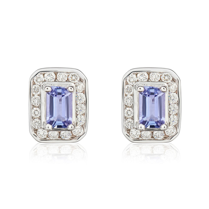 9ct White Gold Tanzanite & Diamond Cluster Earrings - Robert Anthony Jewellers, Edinburgh