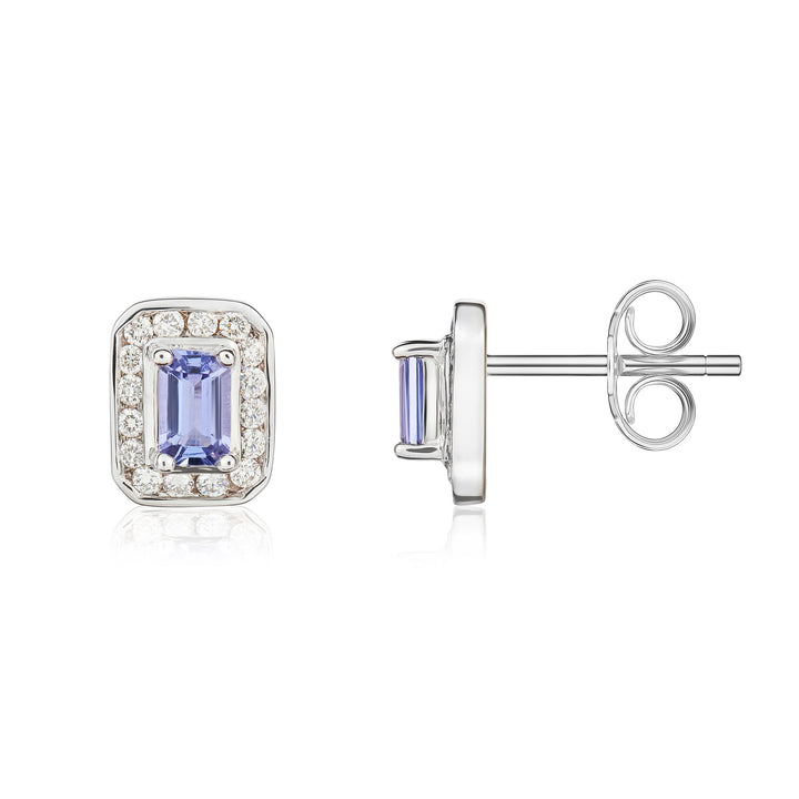 9ct White Gold Tanzanite &amp; Diamond Cluster Earrings