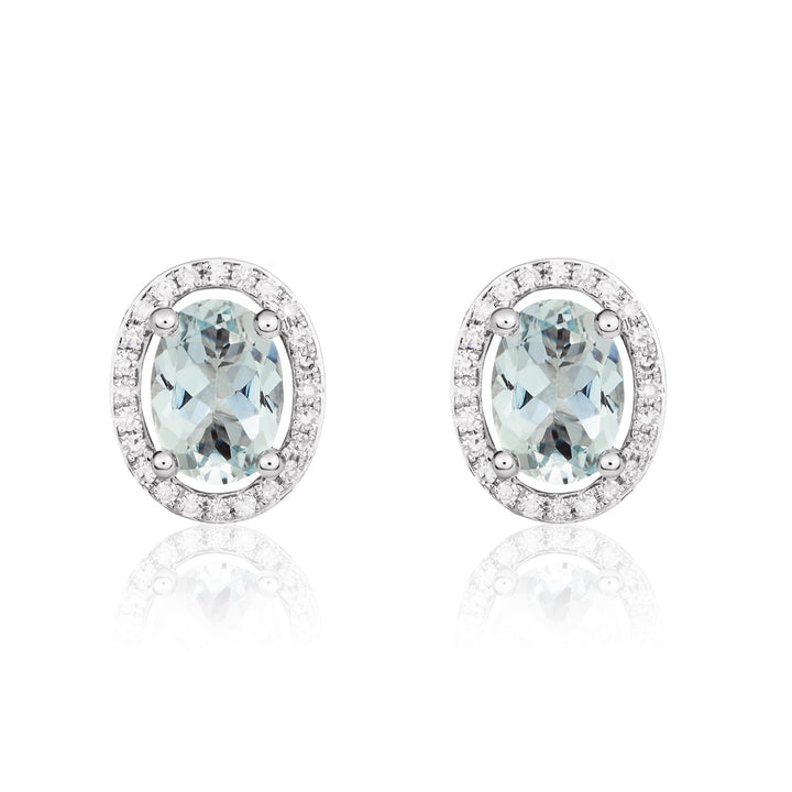 9ct White Gold Oval Aquamarine & Diamond Halo Cluster Earrings - Robert Anthony Jewellers, Edinburgh