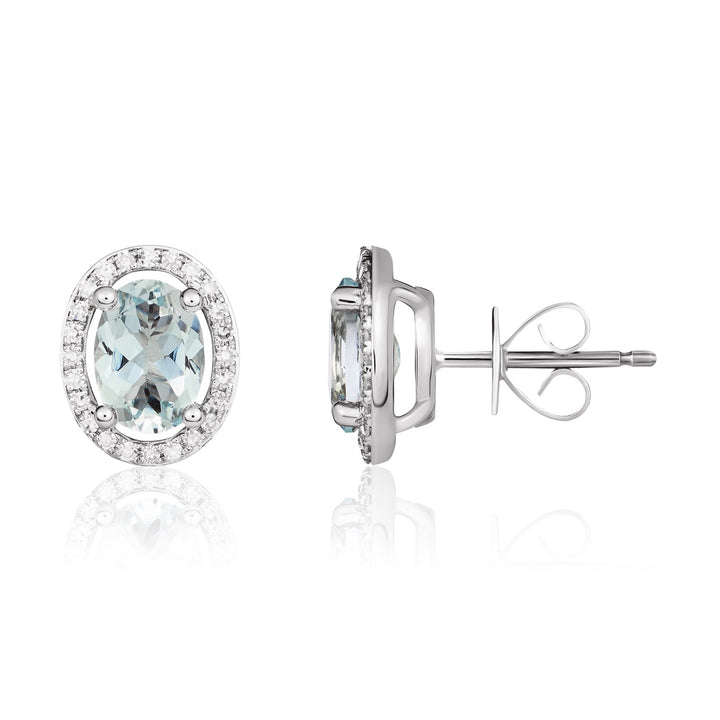 9ct White Gold Oval Aquamarine &amp; Diamond Halo Cluster Earrings - Robert Anthony Jewellers, Edinburgh