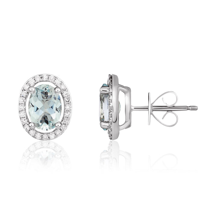 9ct White Gold Oval Aquamarine & Diamond Halo Cluster Earrings - Robert Anthony Jewellers, Edinburgh