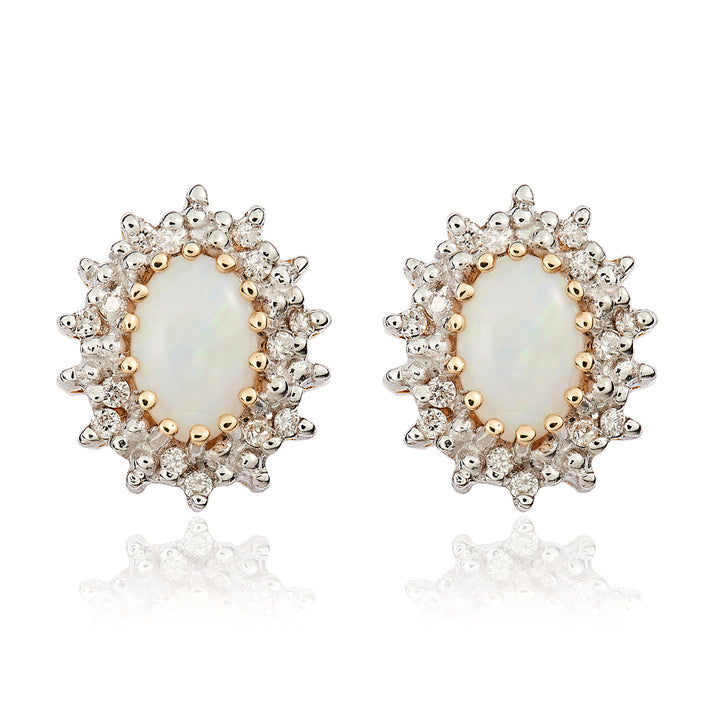 9ct Yellow Gold Oval Opal & Diamond Cluster Earrings - Robert Anthony Jewellers, Edinburgh