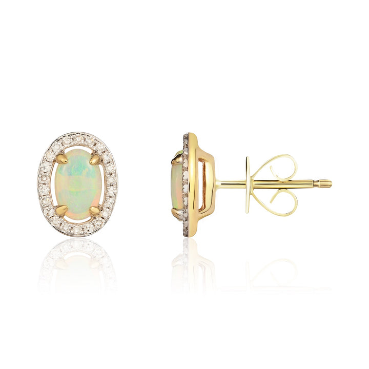 9ct Yellow Gold Oval Opal & Diamond Halo Cluster Earrings - Robert Anthony Jewellers, Edinburgh