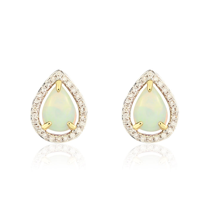 9ct Yellow Gold Pear Shaped Opal & Diamond Halo Cluster Earrings - Robert Anthony Jewellers, Edinburgh