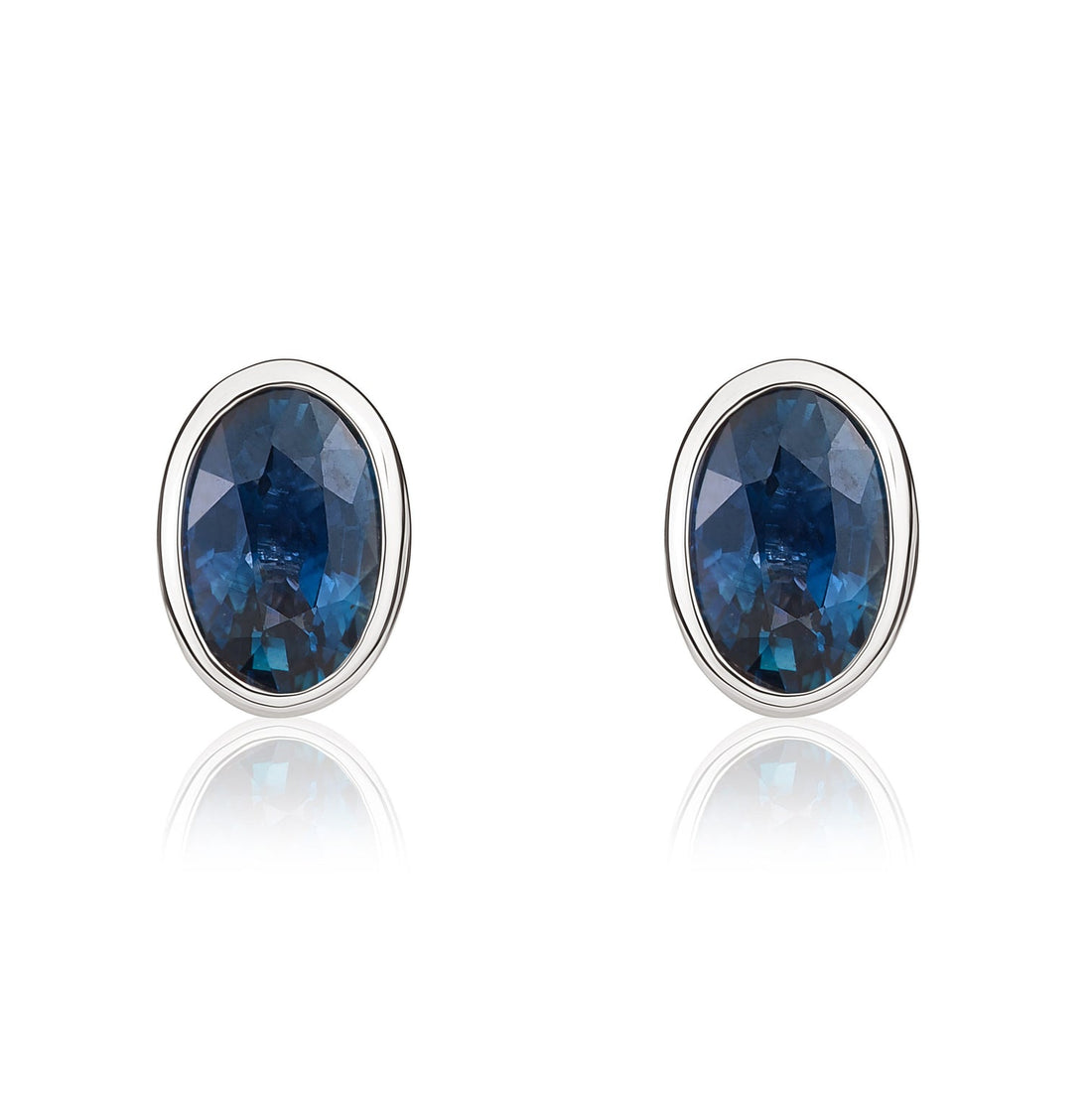 9ct White Gold Oval Blue Sapphire Rubover Stud Earrings - Robert Anthony Jewellers, Edinburgh