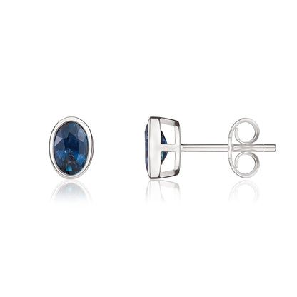 9ct White Gold Oval Blue Sapphire Rubover Stud Earrings