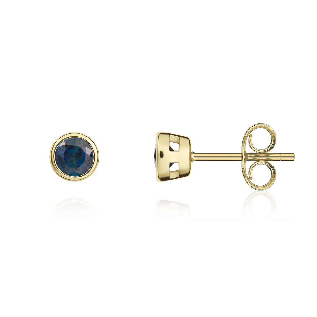 9CT Gold Round Blue Sapphire Rubover Stud Earrings (3mm) - Robert Anthony Jewellers, Edinburgh