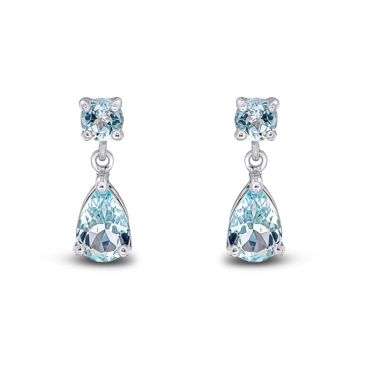 9ct White Gold Round & Pear Shaped Aquamarine Two Stone Drop Earrings - Robert Anthony Jewellers, Edinburgh