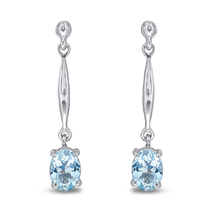 9ct White Gold Oval Aquamarine Claw Bar Drop Earrings - Robert Anthony Jewellers, Edinburgh