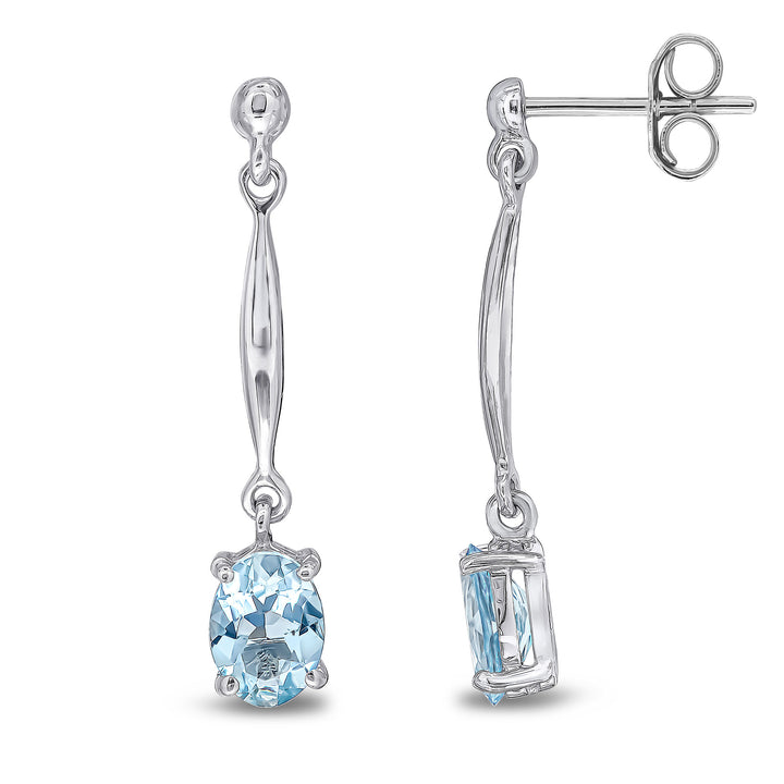 9ct White Gold Oval Aquamarine Claw Bar Drop Earrings - Robert Anthony Jewellers, Edinburgh