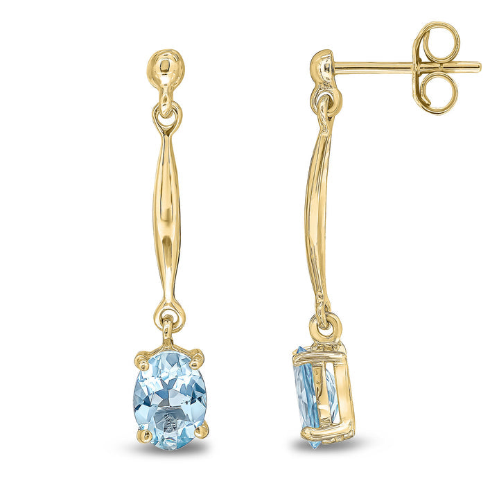 9ct Yellow Gold Oval Aquamarine Claw Bar Drop Earrings - Robert Anthony Jewellers, Edinburgh