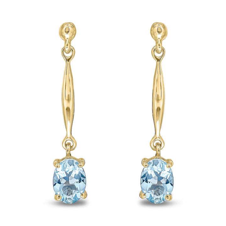 9ct Yellow Gold Oval Aquamarine Claw Bar Drop Earrings
