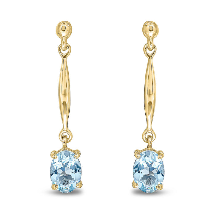 9ct Yellow Gold Oval Aquamarine Claw Bar Drop Earrings - Robert Anthony Jewellers, Edinburgh