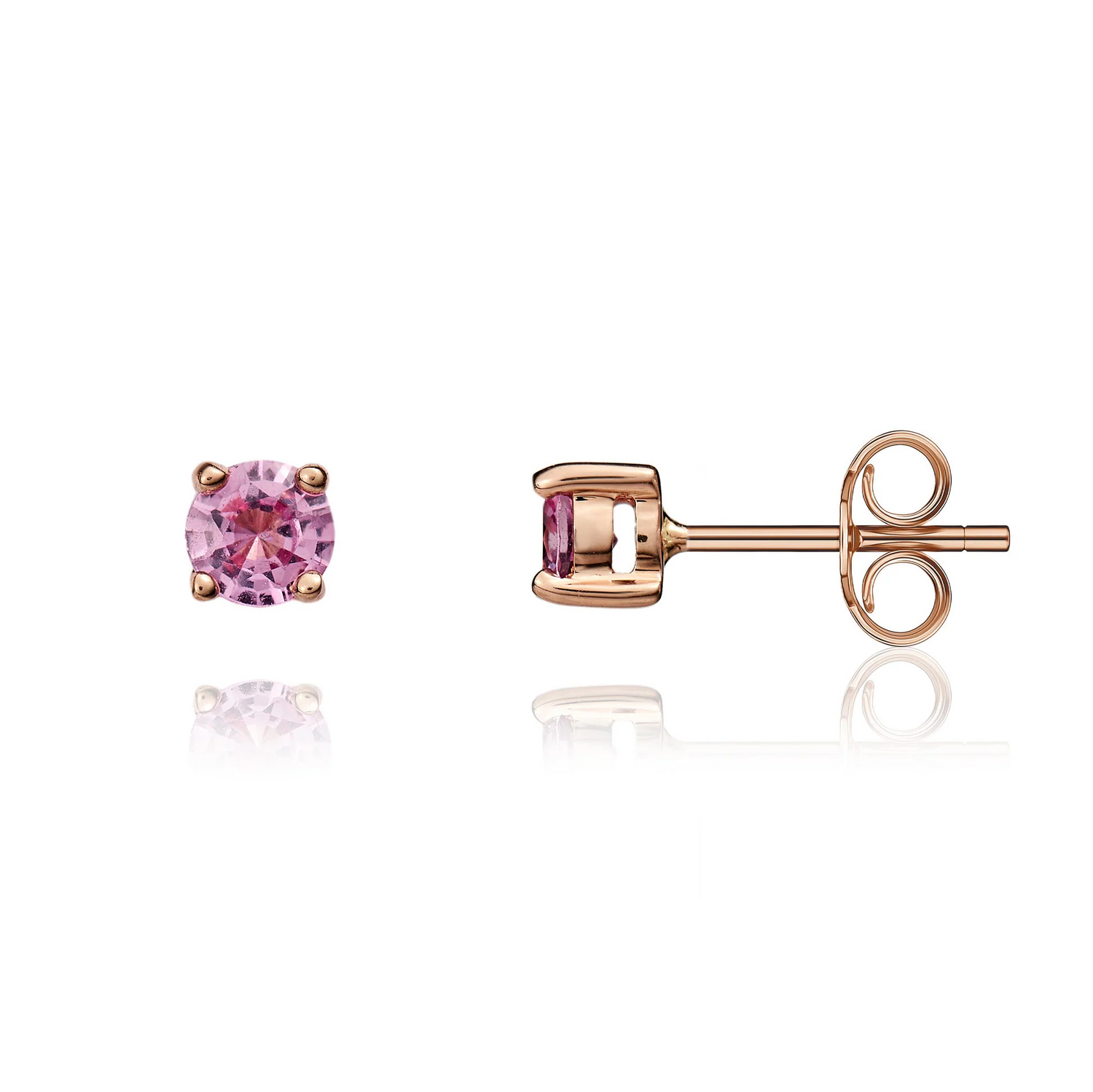9CT Gold Round Pink Sapphire Claw Stud Earrings (4mm)