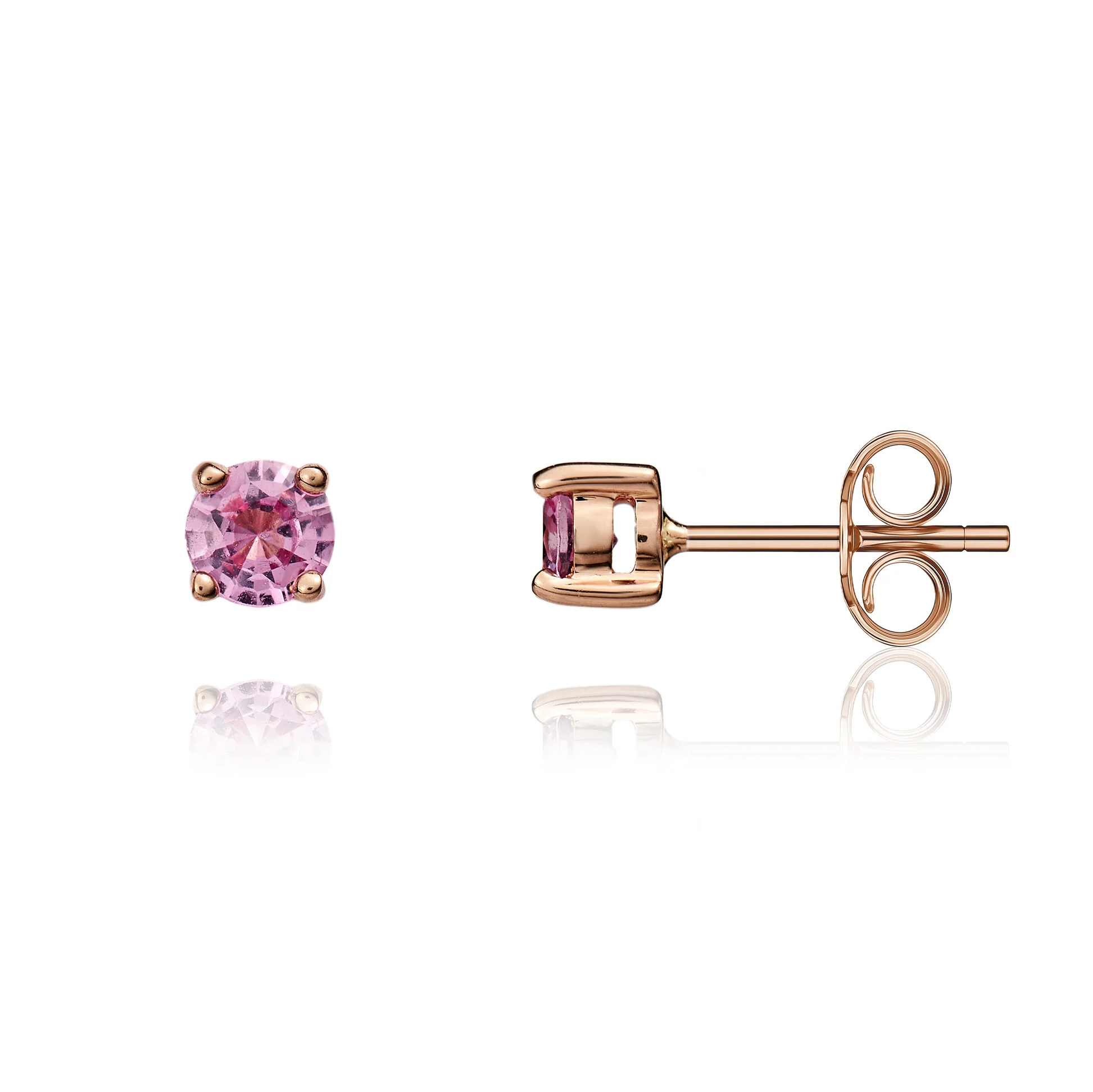 9CT Gold Round Pink Sapphire Claw Stud Earrings (4mm)