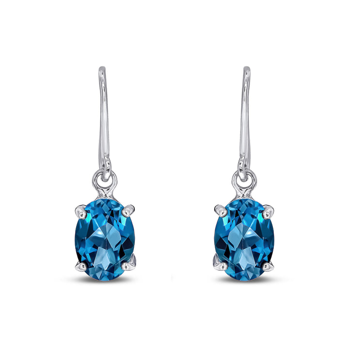 9ct White Gold Oval London Blue Topaz Drop Earrings - Robert Anthony Jewellers, Edinburgh