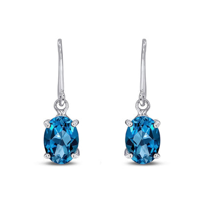 9ct White Gold Oval London Blue Topaz Drop Earrings - Robert Anthony Jewellers, Edinburgh
