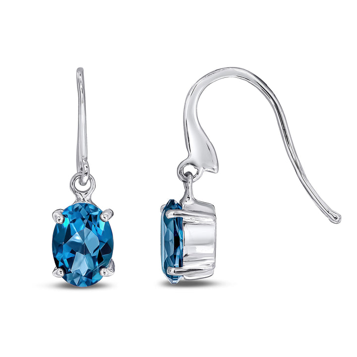9ct White Gold Oval London Blue Topaz Drop Earrings - Robert Anthony Jewellers, Edinburgh