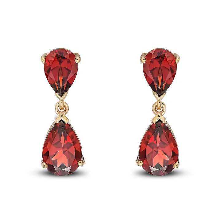 9ct Yellow Gold Pear Shaped Garnet Drop Earrings - Robert Anthony Jewellers, Edinburgh