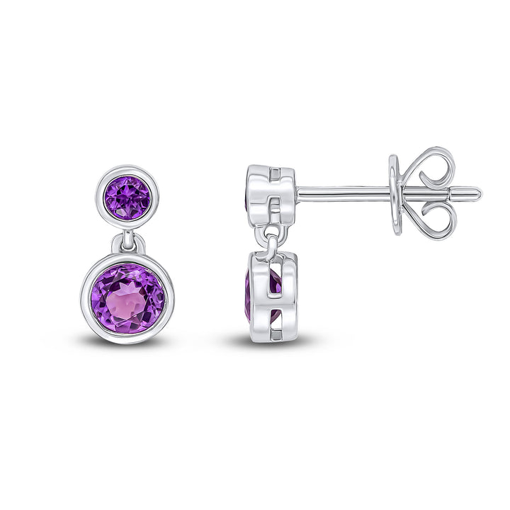 9ct White Gold Round Amethyst Double Drop Earrings - Robert Anthony Jewellers, Edinburgh