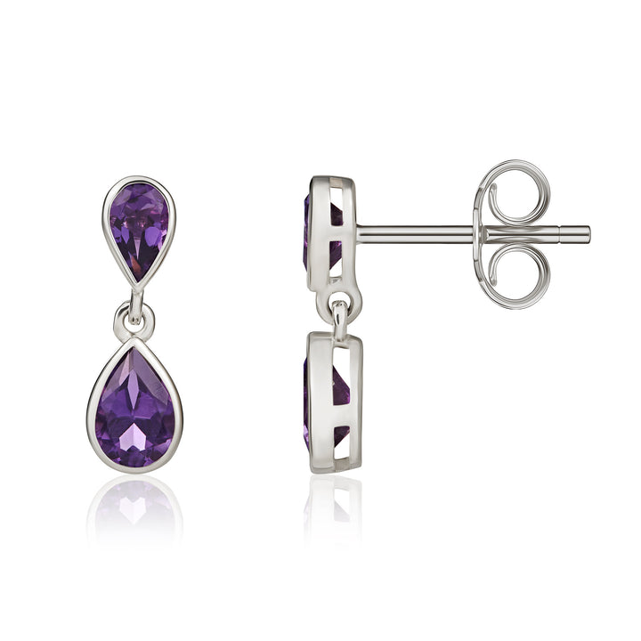 9ct White Gold Pear Shaped Amethyst Double Drop Earrings - Robert Anthony Jewellers, Edinburgh
