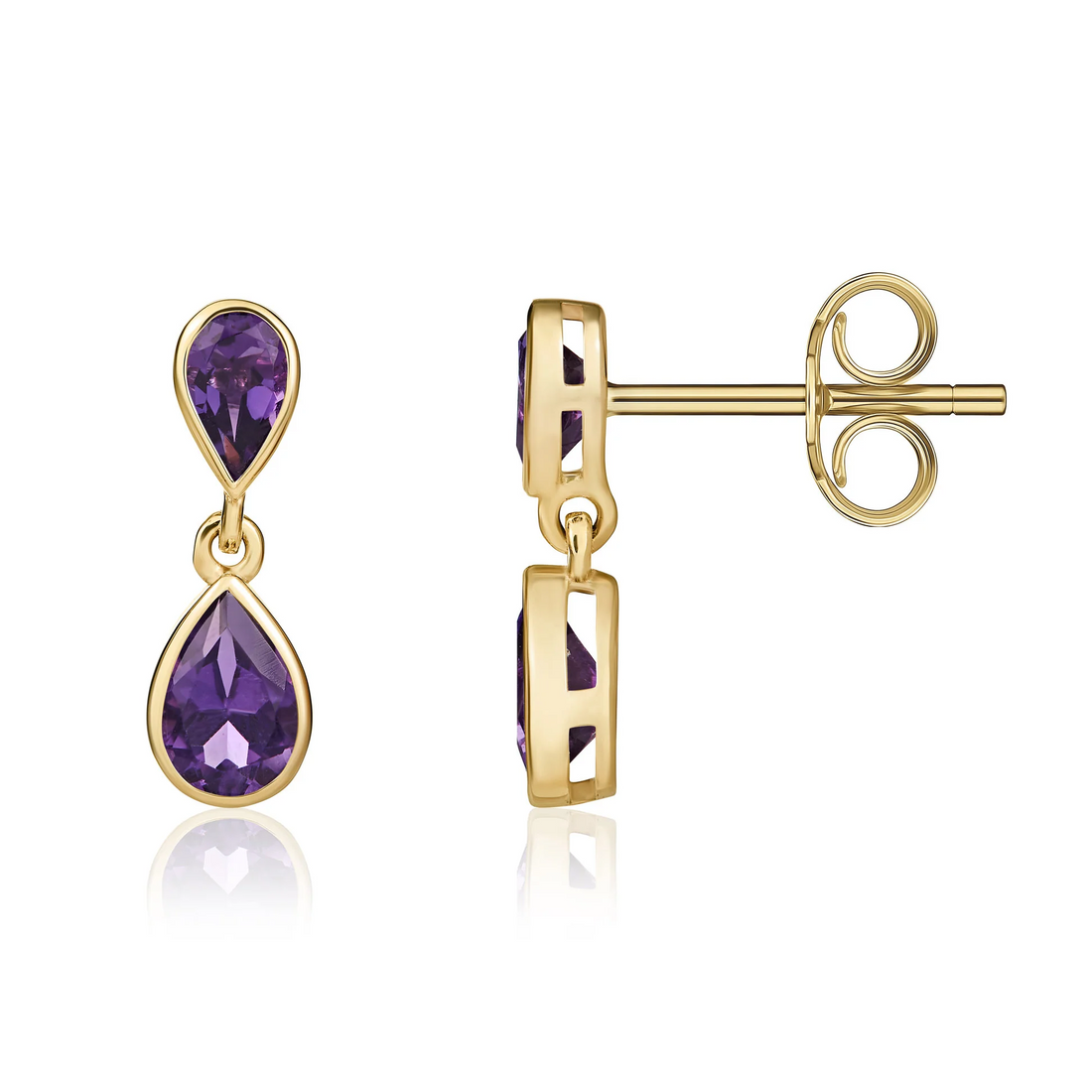 9ct White Gold Pear Shaped Amethyst Double Drop Earrings - Robert Anthony Jewellers, Edinburgh