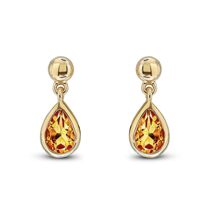 9ct Yellow Gold Pear Shaped Citrine Drop Earrings - Robert Anthony Jewellers, Edinburgh