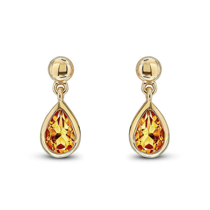 9ct Yellow Gold Pear Shaped Citrine Drop Earrings - Robert Anthony Jewellers, Edinburgh