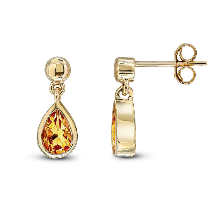 9ct Yellow Gold Pear Shaped Citrine Drop Earrings