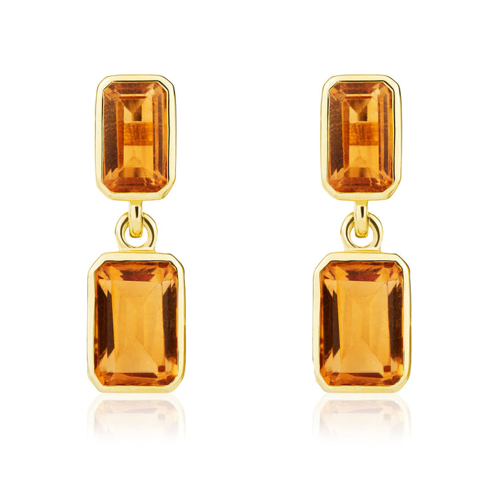 9ct Yellow Gold Octagonal Citrine Double Drop Earrings - Robert Anthony Jewellers, Edinburgh