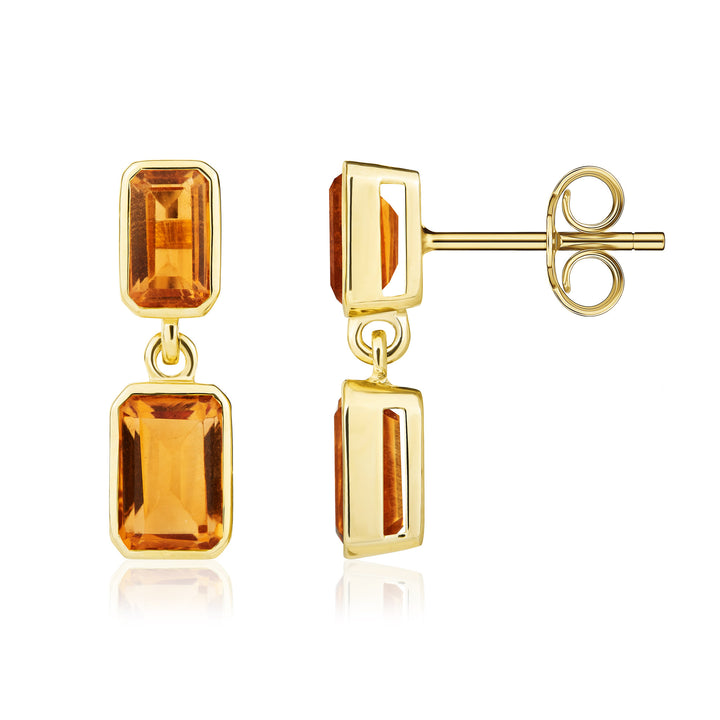 9ct Yellow Gold Octagonal Citrine Double Drop Earrings