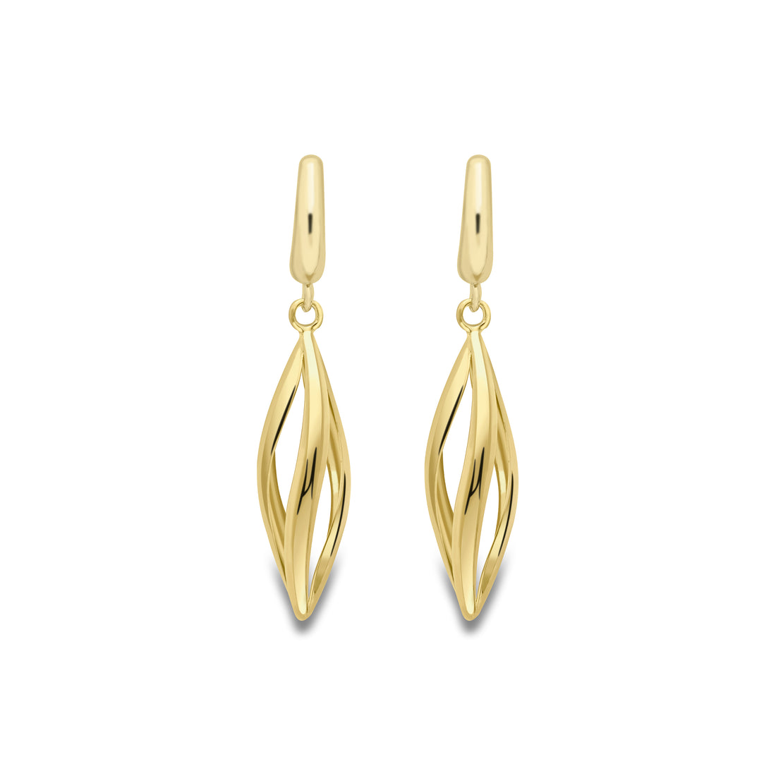 9ct. Yellow Gold Drop Stud Three Twisting Spirals Earrings - Robert Anthony Jewellers, Edinburgh