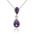 9CT Gold Pear Shaped Amethyst Rubover Double Drop Pendant - Robert Anthony Jewellers, Edinburgh