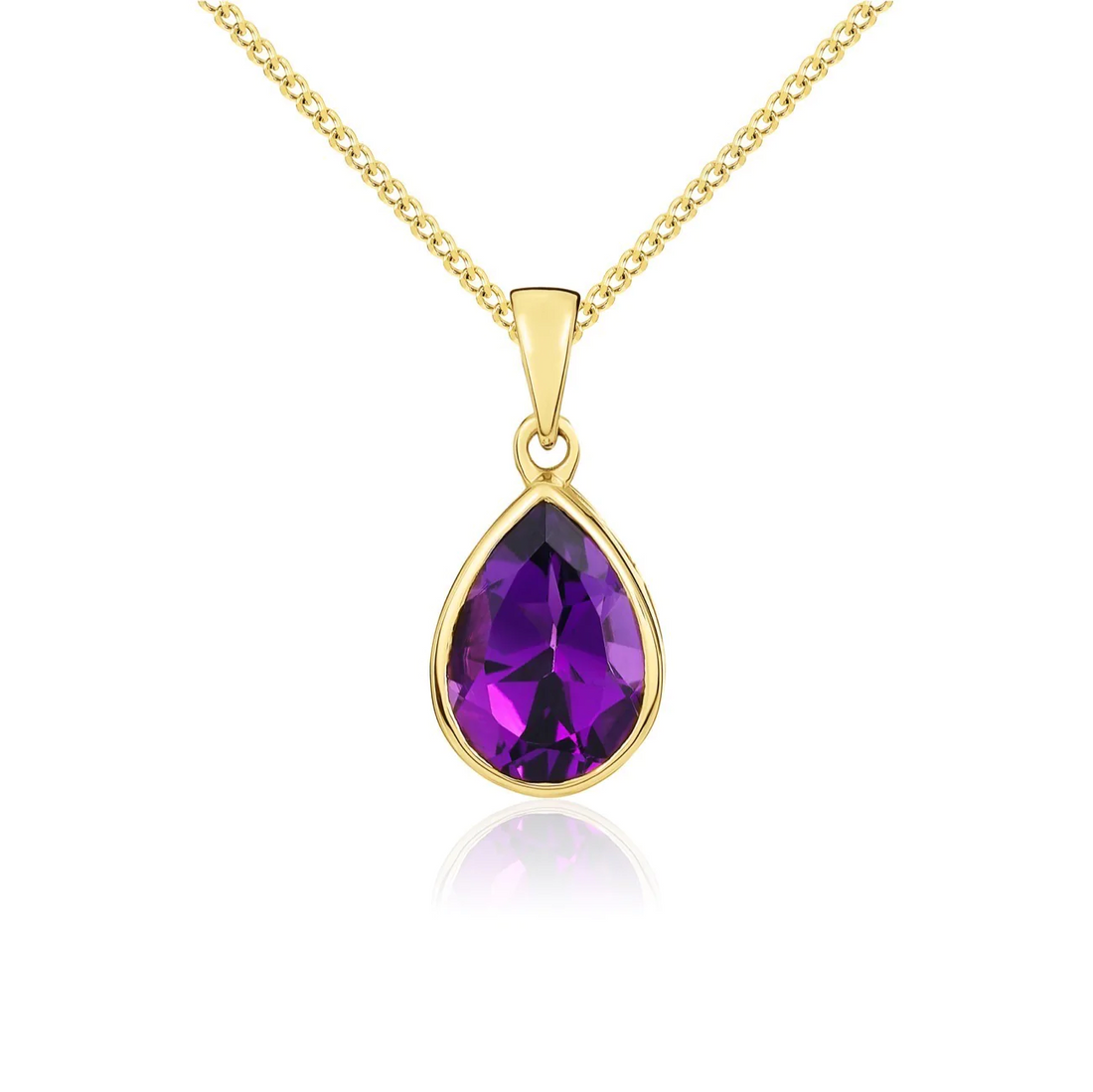 9CT White Gold Pear Shaped Amethyst Rubover Pendant (10x7mm) - Robert Anthony Jewellers, Edinburgh