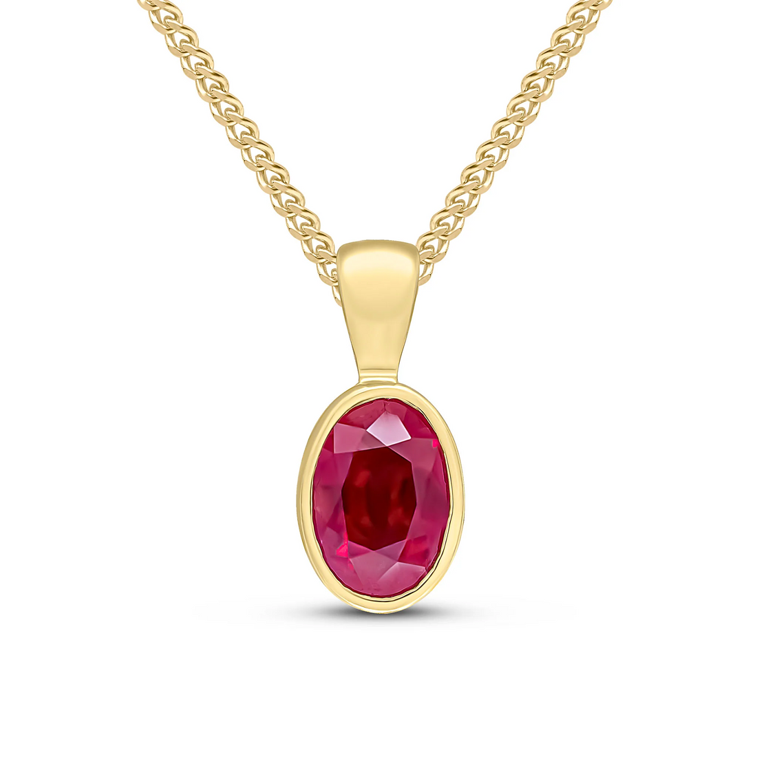 9CT Gold Oval Ruby Rubover Pendant (7x5mm) - Robert Anthony Jewellers, Edinburgh