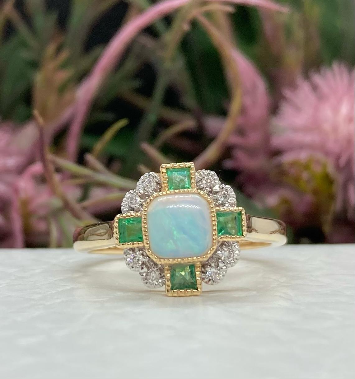 Art Deco Opal, Emerald, Gold And Diamond Ring - Robert Anthony Jewellers, Edinburgh