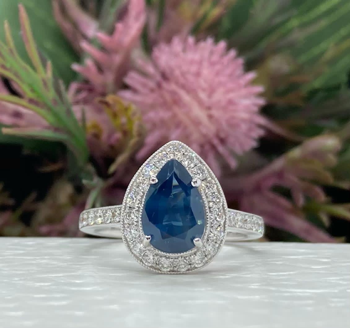 Art Deco Sapphire and Diamond Halo Ring - Robert Anthony Jewellers, Edinburgh