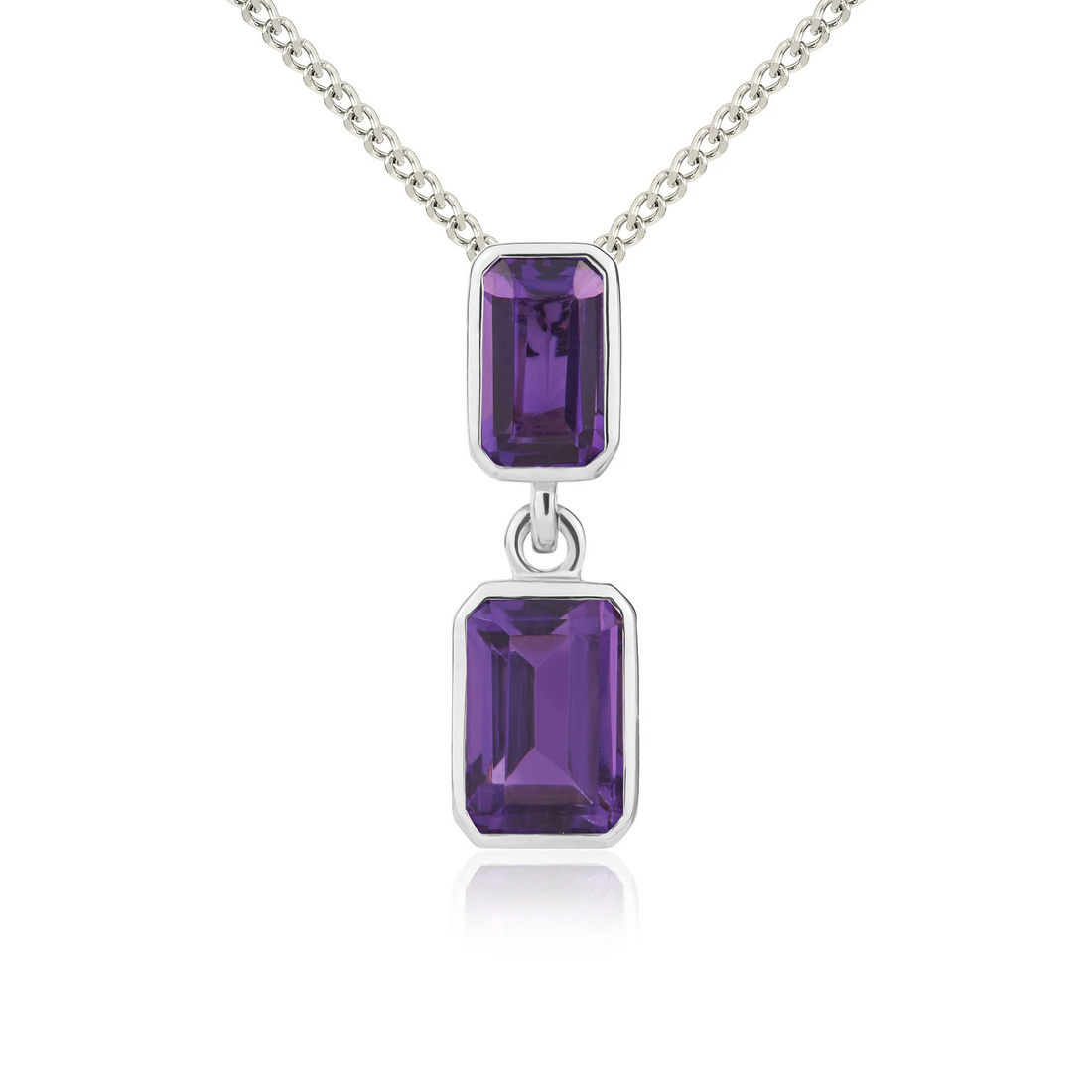 9CT Gold Octagonal Amethyst Rubover Double Drop Pendant - Robert Anthony Jewellers, Edinburgh