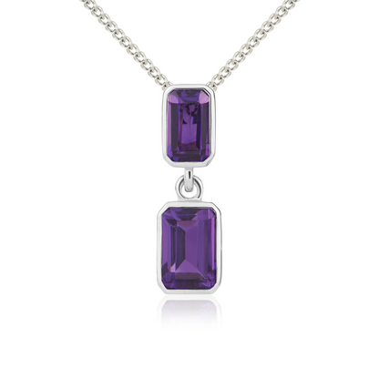 9CT Gold Octagonal Amethyst Rubover Double Drop Pendant - Robert Anthony Jewellers, Edinburgh