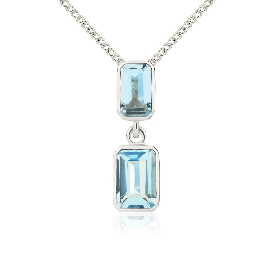 9CT Gold Octagonal Aquamarine Rubover Double Drop Pendant - Robert Anthony Jewellers, Edinburgh